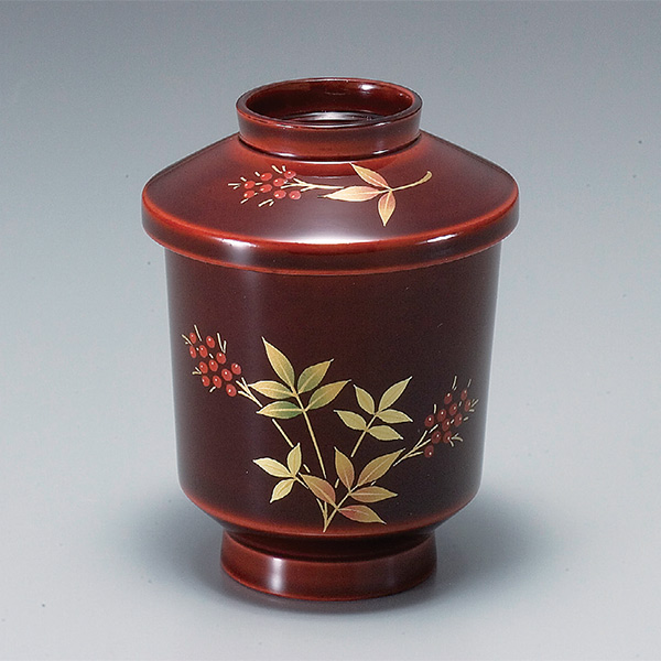 箸洗椀 木製 切立 紅南天 本漆塗 手描き蒔絵 お椀 食器 業務用食器