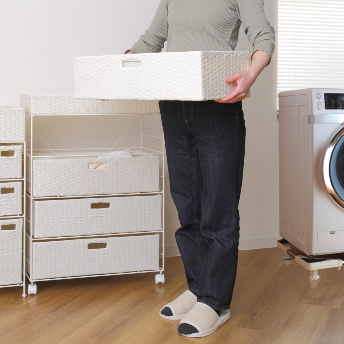 HAGiHARA（萩原） ランドリーチェスト 幅60.5cm 4段 引出し キャスター