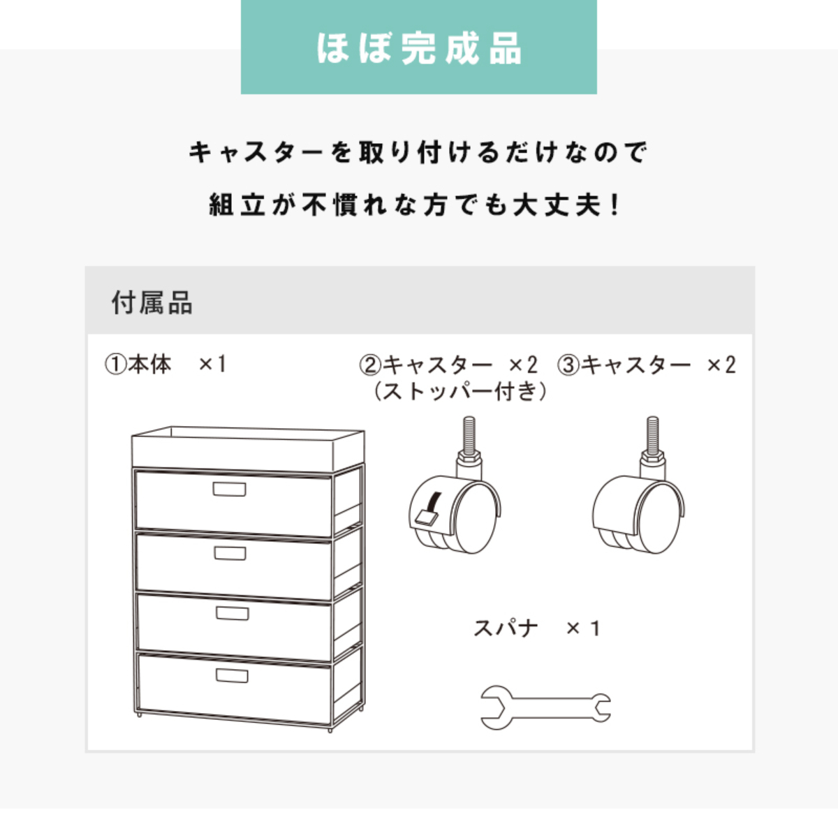 ランドリーチェスト 幅60.5cm 4段 引出し キャスター付 完成品 （ ラタン調 ランドリー チェスト ラック 防水 撥水 収納 かご ）の画像