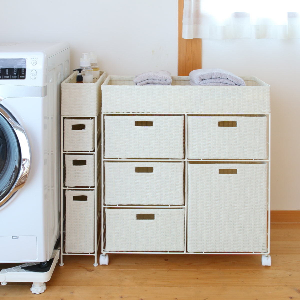 HAGiHARA（萩原） ランドリーチェスト 幅70.5cm 3段 ワイド 引出し