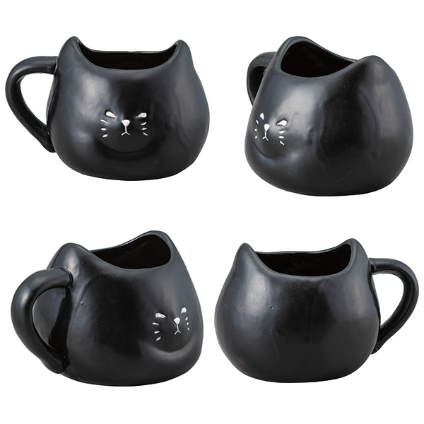 マグカップ 400ml ふてぶてしい猫 くろねこ 磁器製 かわいい （ 黒猫