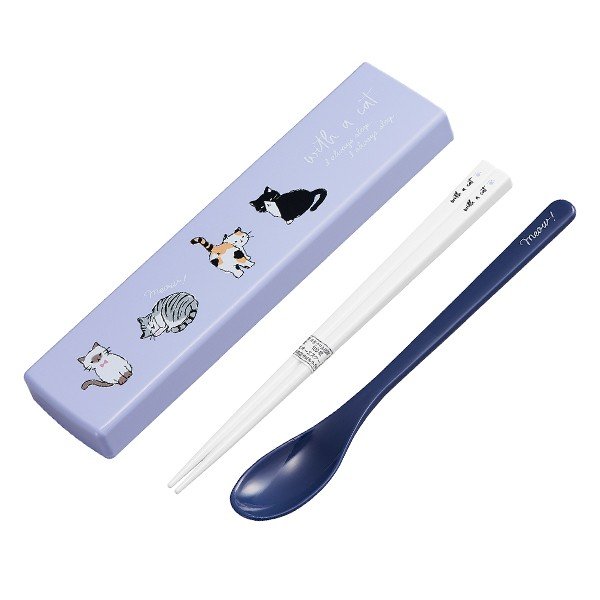 コンビセット ネコ With a cat 音の鳴らない スライド式 箸 スプーン 