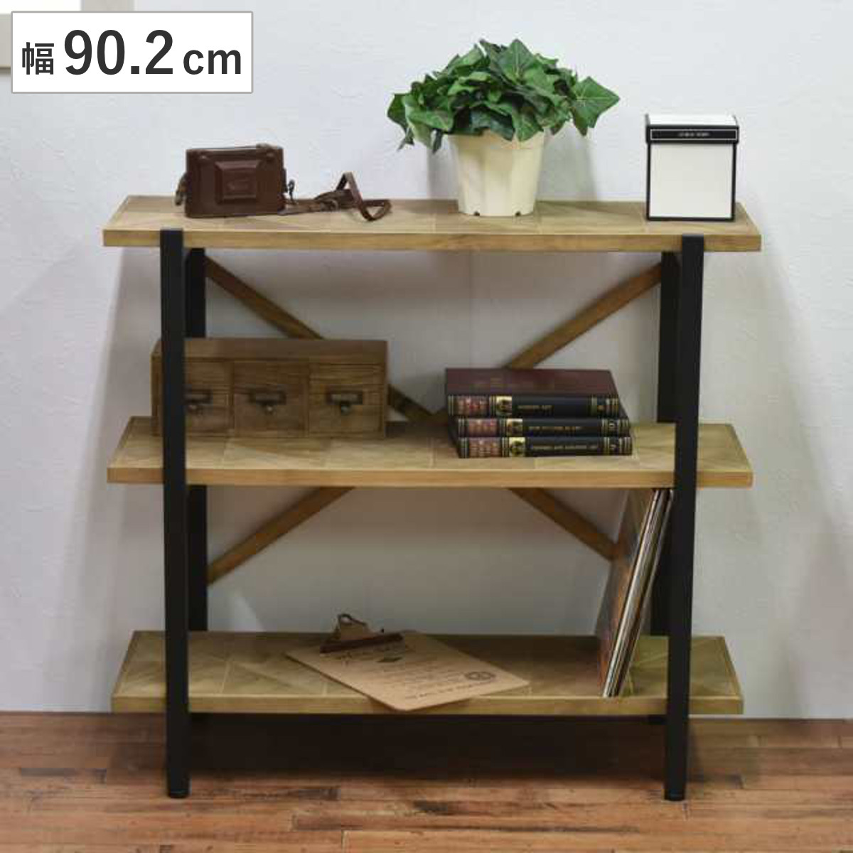 テレビ台 2段ラック 組木 古材風 KALEIDO 約幅90cm （ ローボード