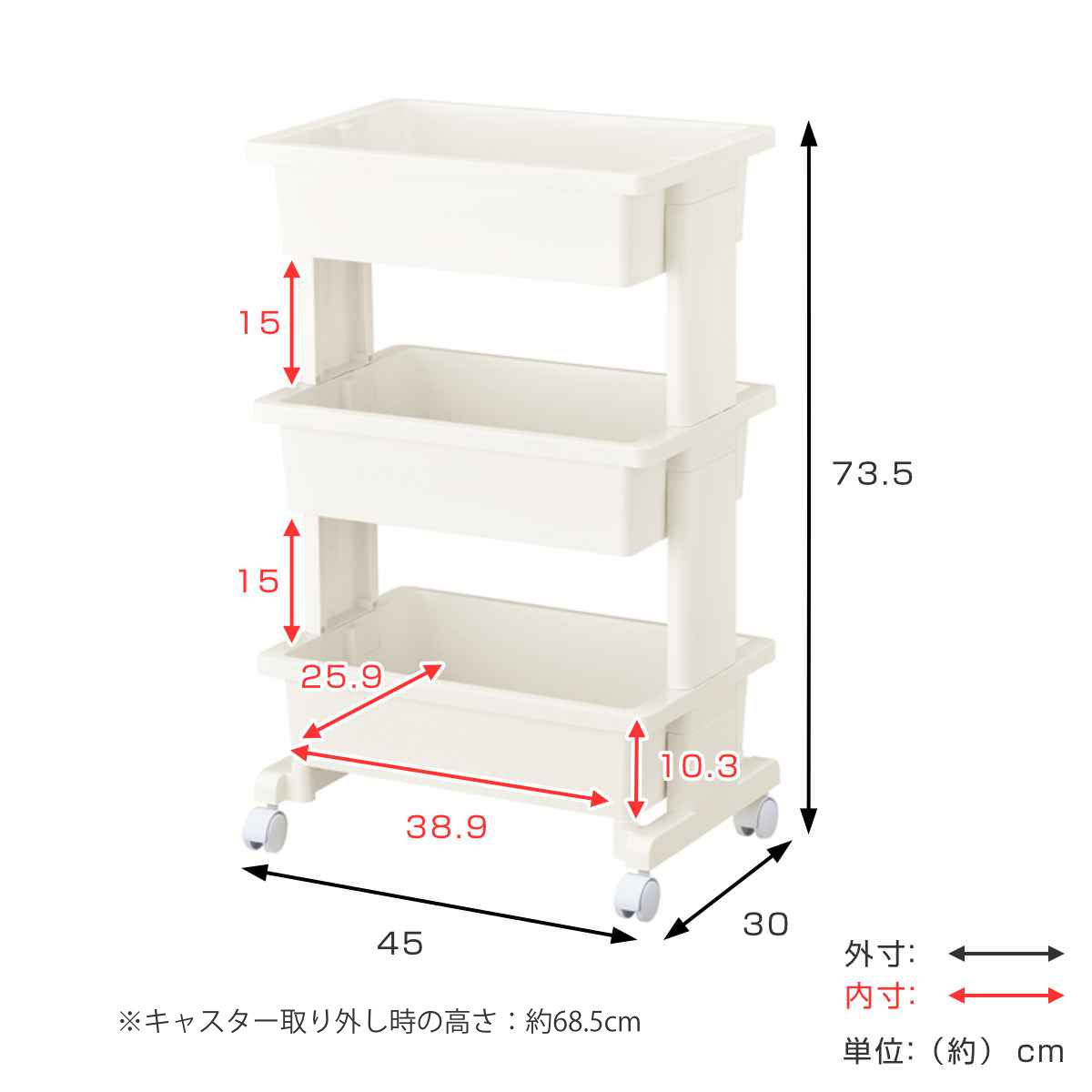 JEJアステージ キッチンワゴン モバイルワゴン 3段 LISE （ リセ