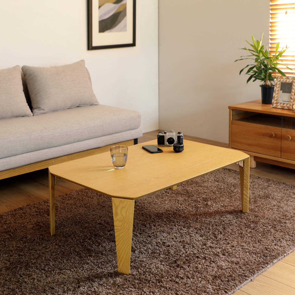 弘益 ローテーブル 折れ脚 幅90cm 木製 折り畳み コンパクト