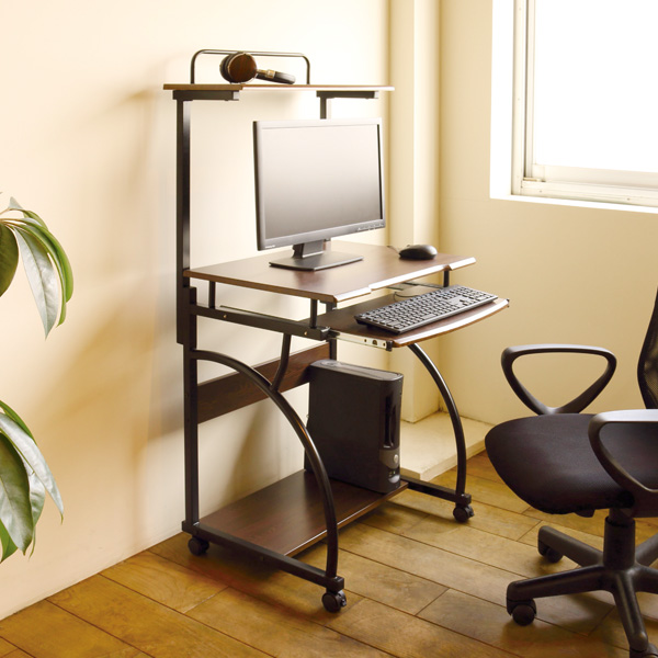 弘益 パソコンデスク 幅60cm ラック付き キャスター付き 木目調 （ PC