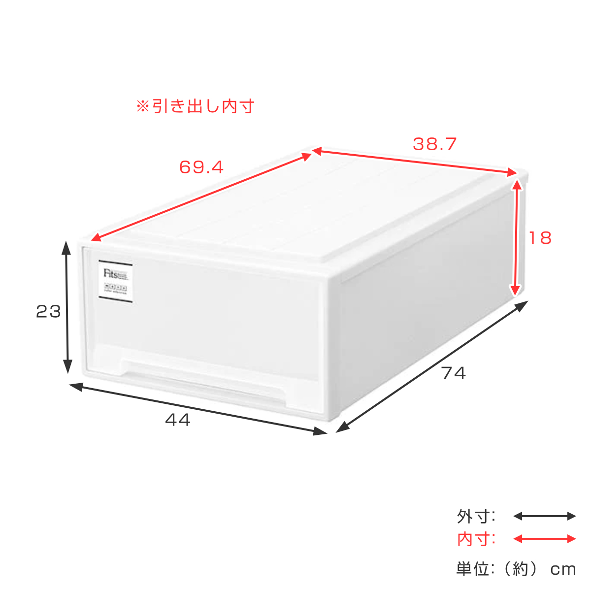 Fits 収納ケース フィッツケース ロングL 4個セット （ フィッツ MONO