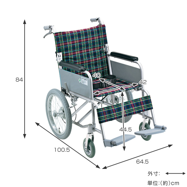 介助用車いす 介助式 背折れタイプ 座面幅42cm テイコブ ハンド