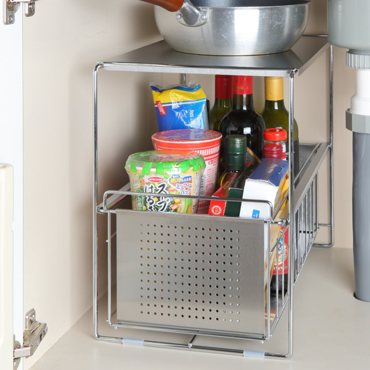 ヨシカワ シンク下収納 シンク下スライド収納 1段 幅25cm （ シンク下