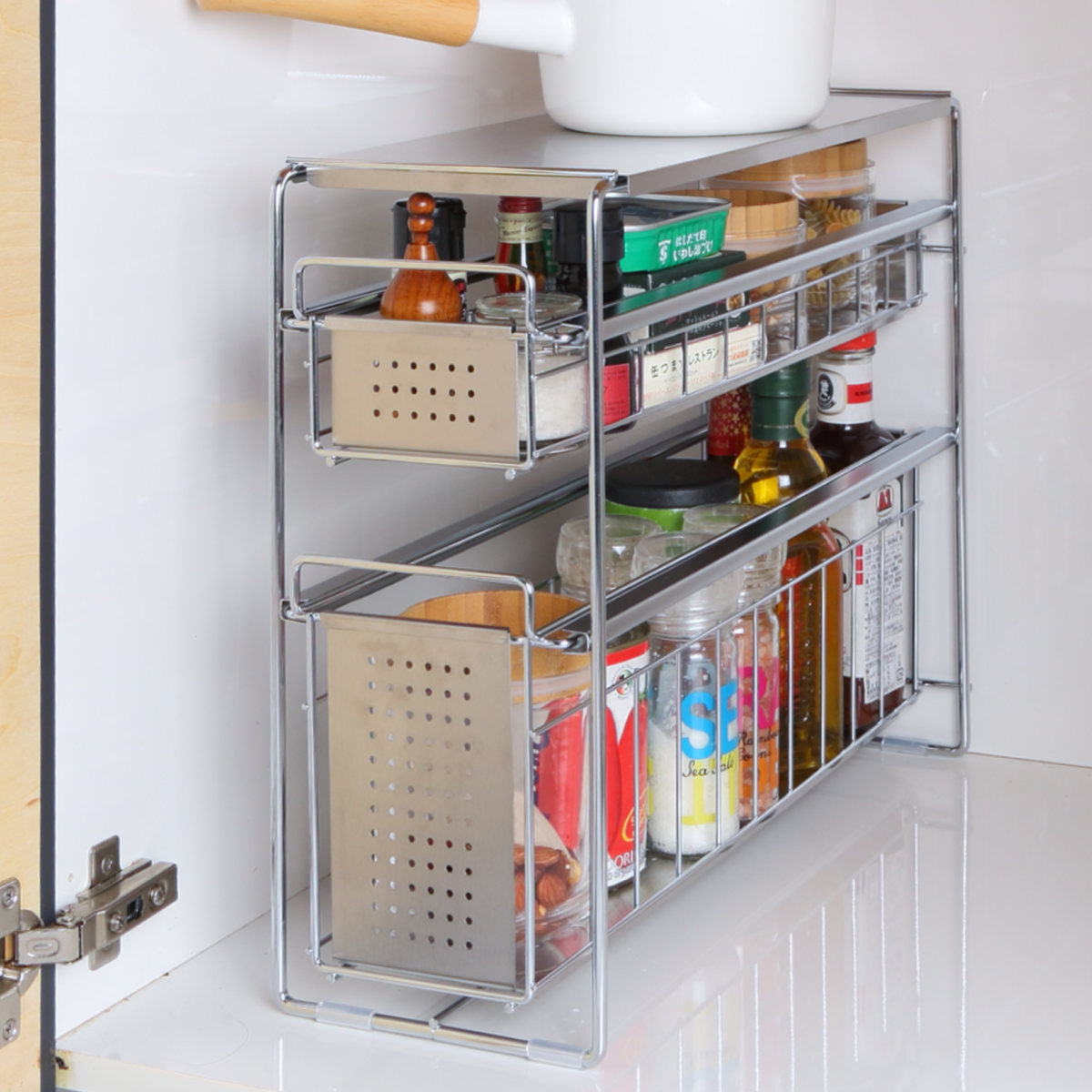 ヨシカワ シンク下収納 シンク下スライド収納 2段 幅15cm （ シンク下