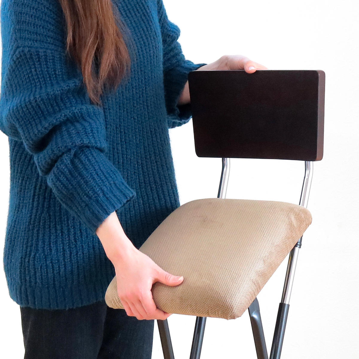 ルネセイコウ 折りたたみ椅子 同色2脚セット 座面高65cm 背もたれ付