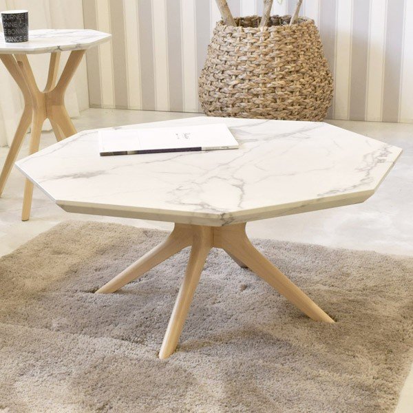 ローテーブル 八角形 大理石調天板 天然木フレーム モダンデザイン Collet 幅75cm テーブル リビング センターテーブル お弁当グッズのカラフルボックス 通販 Yahoo ショッピング
