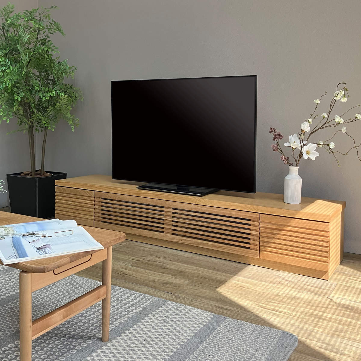 吉桂 テレビ台 幅180cm ローボード ルーバーデザイン 天然木前板 ROOK