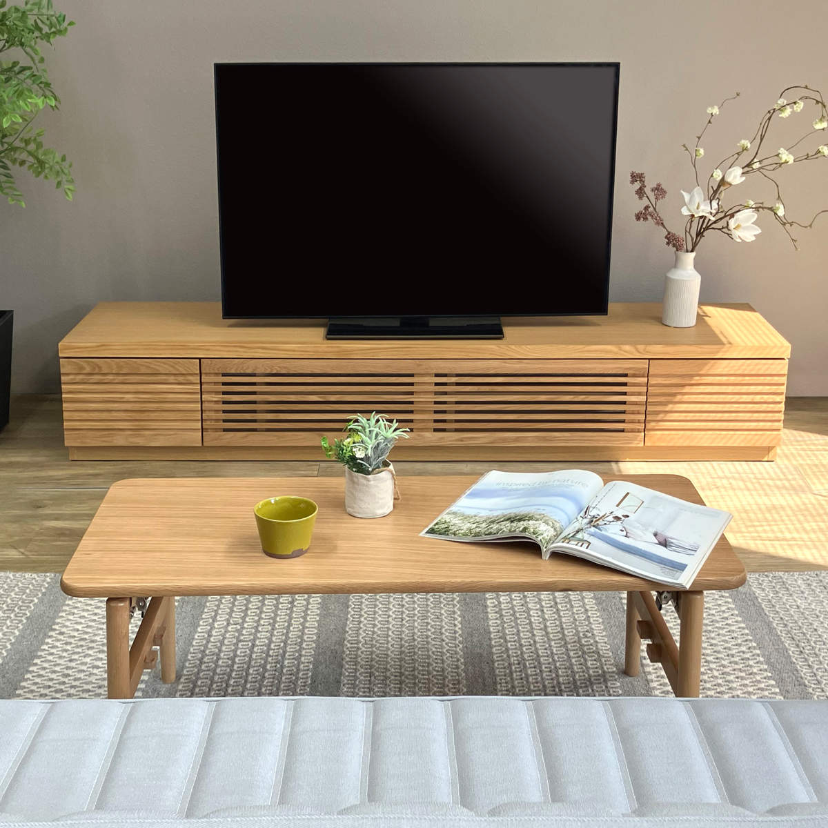 吉桂 テレビ台 幅180cm ローボード ルーバーデザイン 天然木前板 ROOK