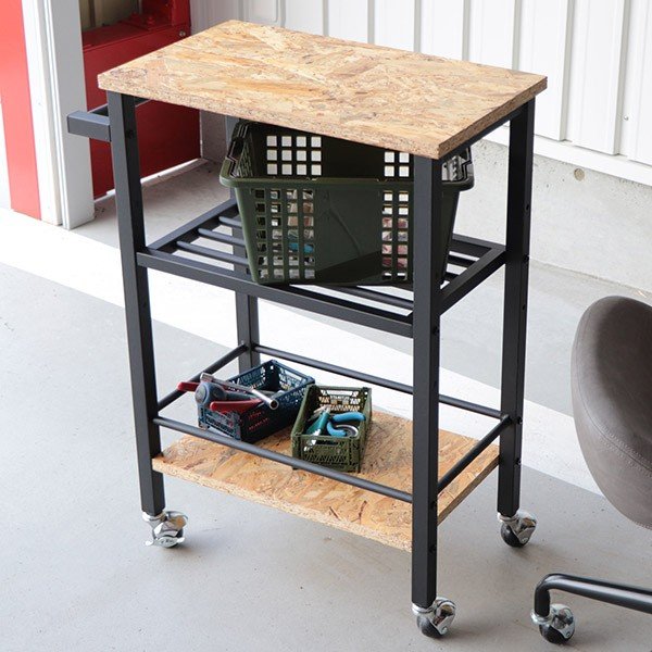 ワゴン 高さ73cm テーブルワゴン OSB 木製 キャスター 作業台 収納