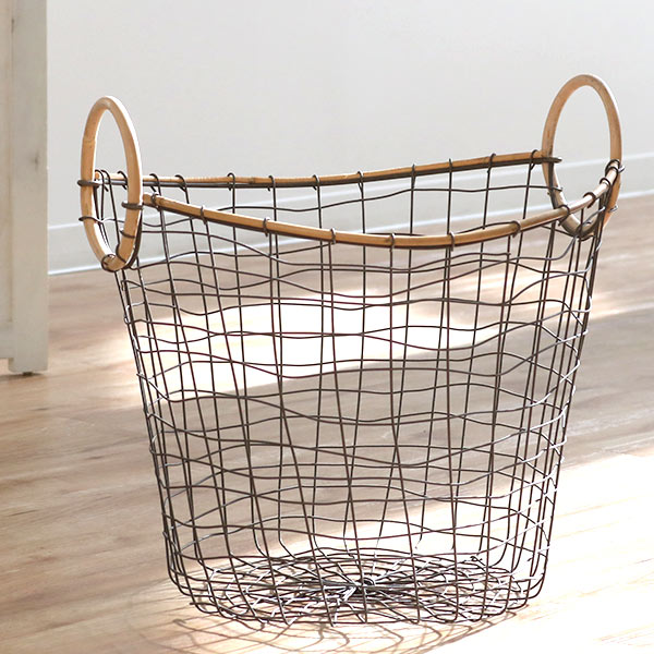 ちどり産業 ワイヤーバスケット 籐のカゴ 直径38×高さ30cm