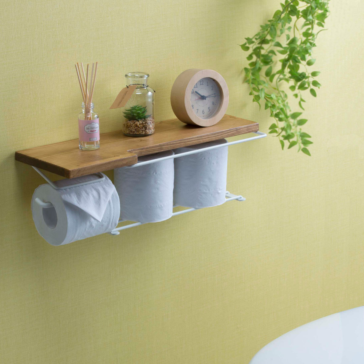 トイレットペーパーホルダー 棚付 天然木 ストックタイプ 幅44cm