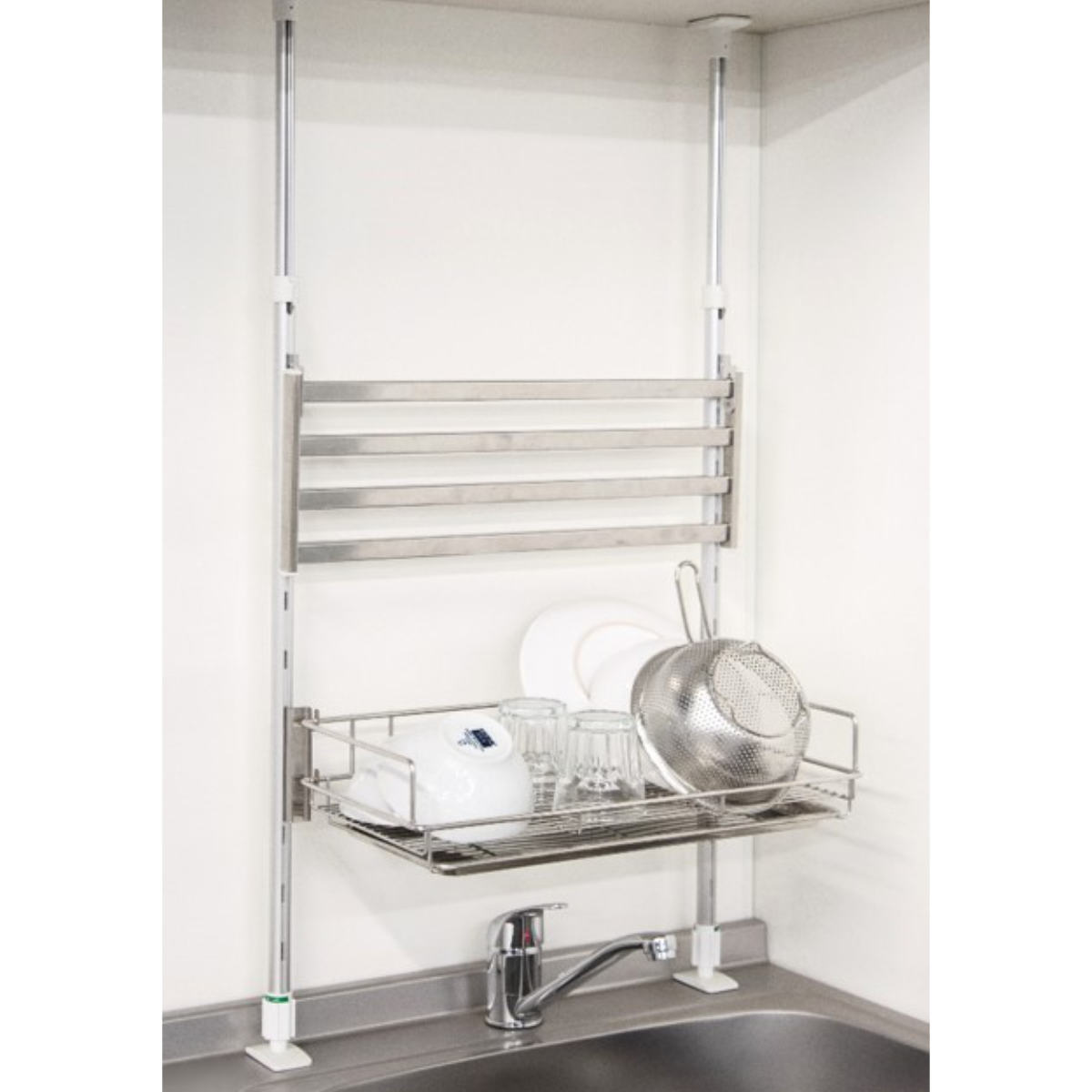 収納ラック つっぱり水切りバスケット 幅45cm （ シンク上 水切り