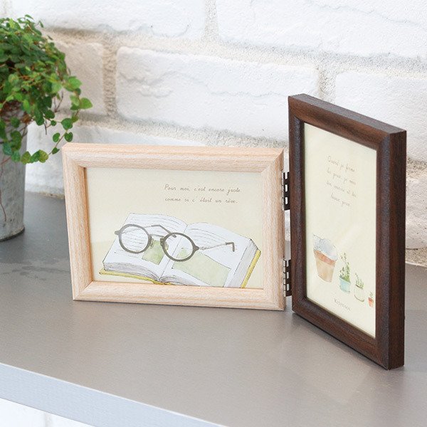 フォトフレーム L判 多面 2枚 木製風 壁掛け 卓上 写真立て BRUN