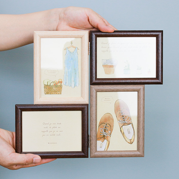 フォトフレーム L判 多面 4枚 木製風 壁掛け 卓上 写真立て BRUN