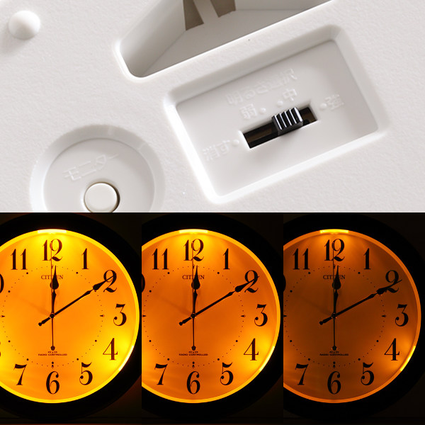 オレンジ色 アナログ置時計 曜日付き 掛け時計 電波時計 シチズン CITIZEN 夜間自動点灯機能付き （ 壁掛け