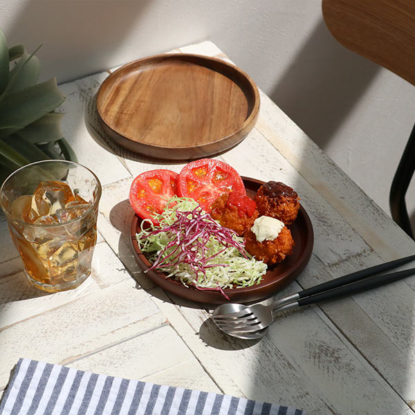 プレート 17cm L ラウンド カフェ 皿 食器 木製食器 天然木 （ 木製 中
