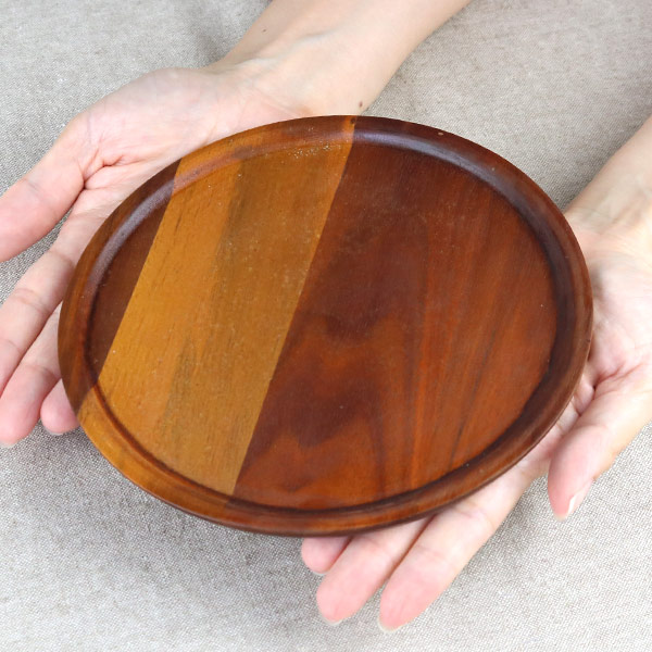 トレー S 18cm カフェ 木製 天然木 フタ お盆 （ 丸 トレイ 一人用