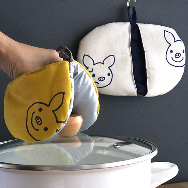 キッチンミトン 鍋つかみ 綿 布製 ラッキーピッグ （ ミトン オーブン