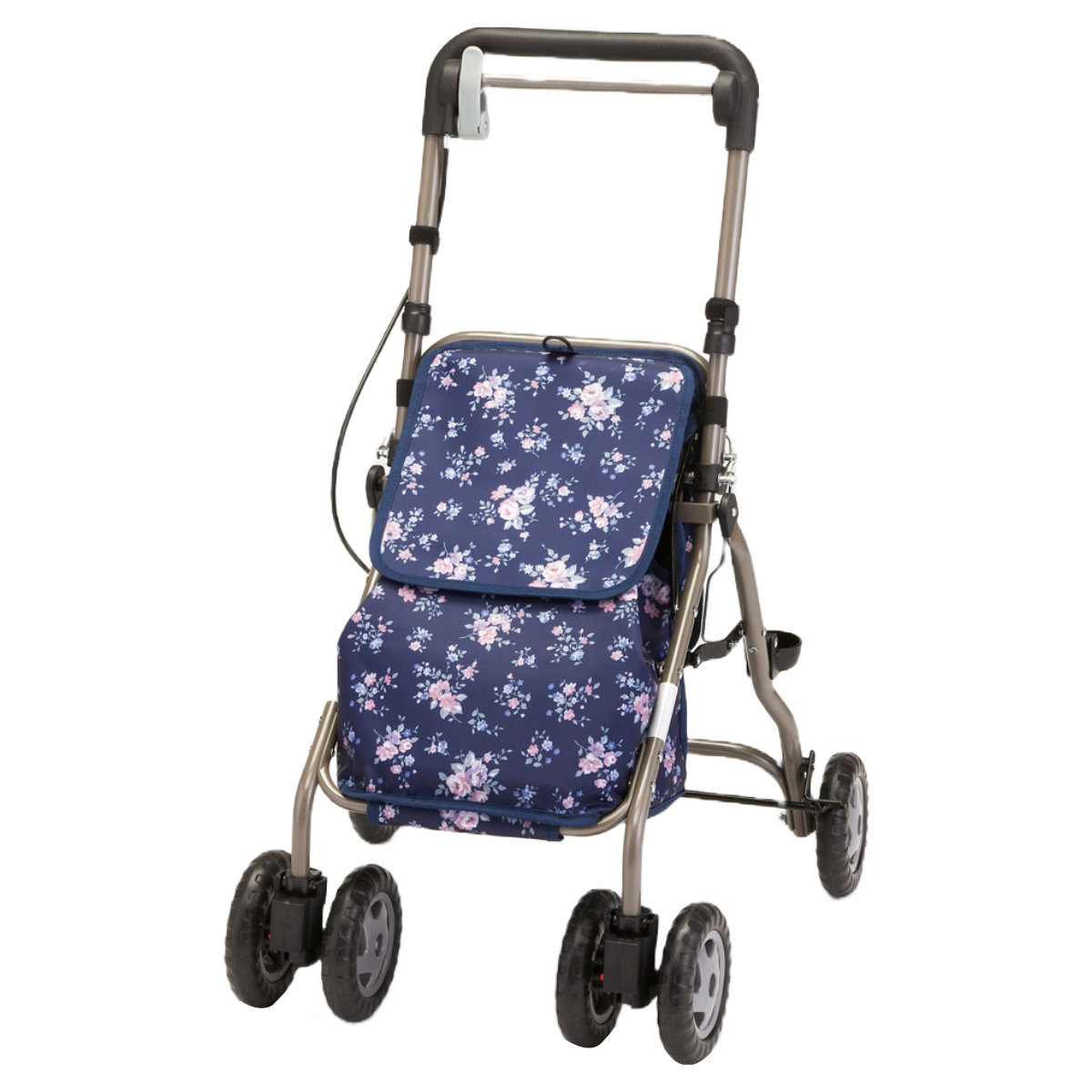 【美品】マキテック シルバーカー 花柄 保冷バッグ付 折りたたみ 軽量 マキテック シルバーカー ミドルタイプ ウェルキャリー 高さ調節