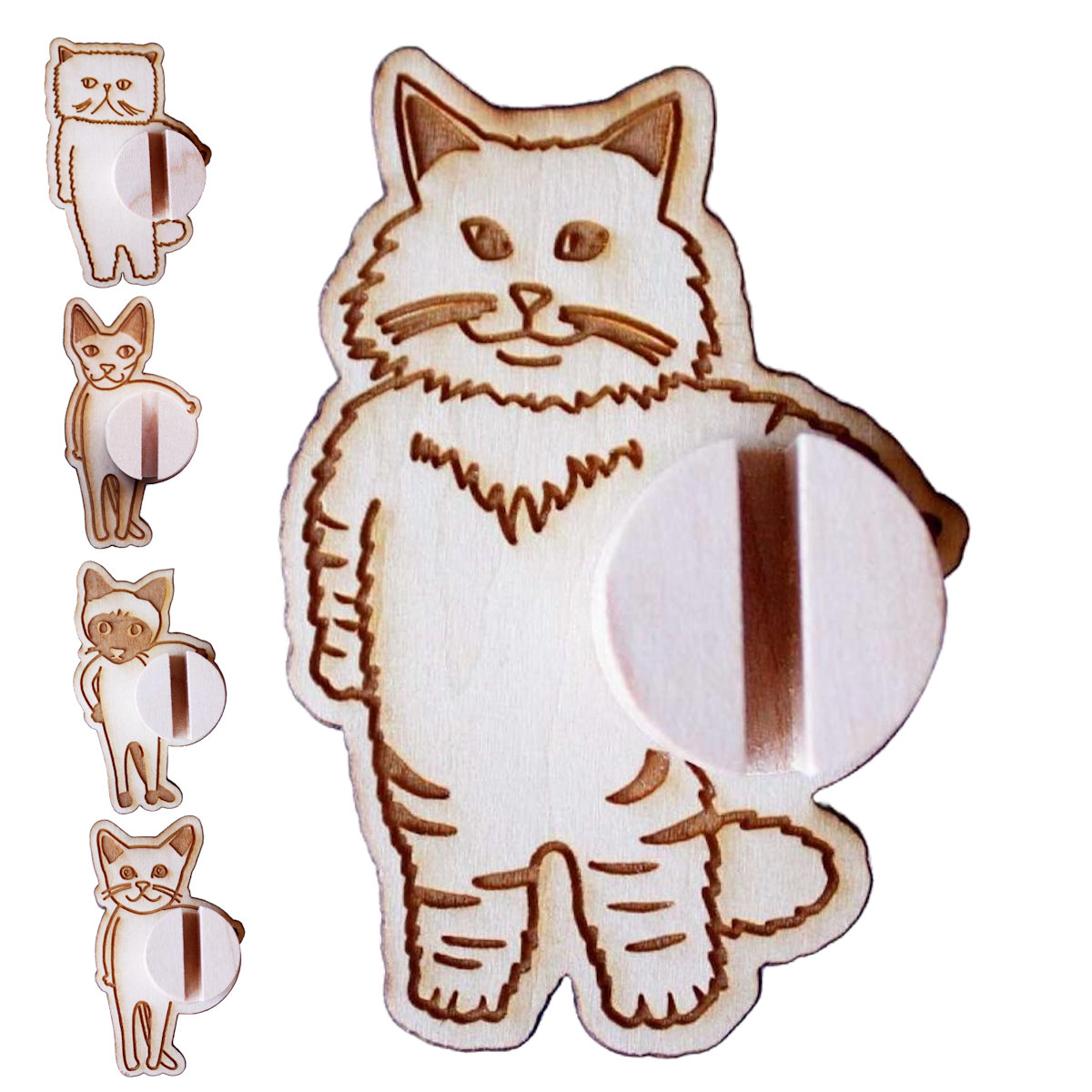 ケーブルクリップ コードクリップ 木製 両面テープ ネコ アニマル （ ケーブルホルダー コード 固定 クリップ 天然木 猫 プレゼント かわいい 日本製 ）