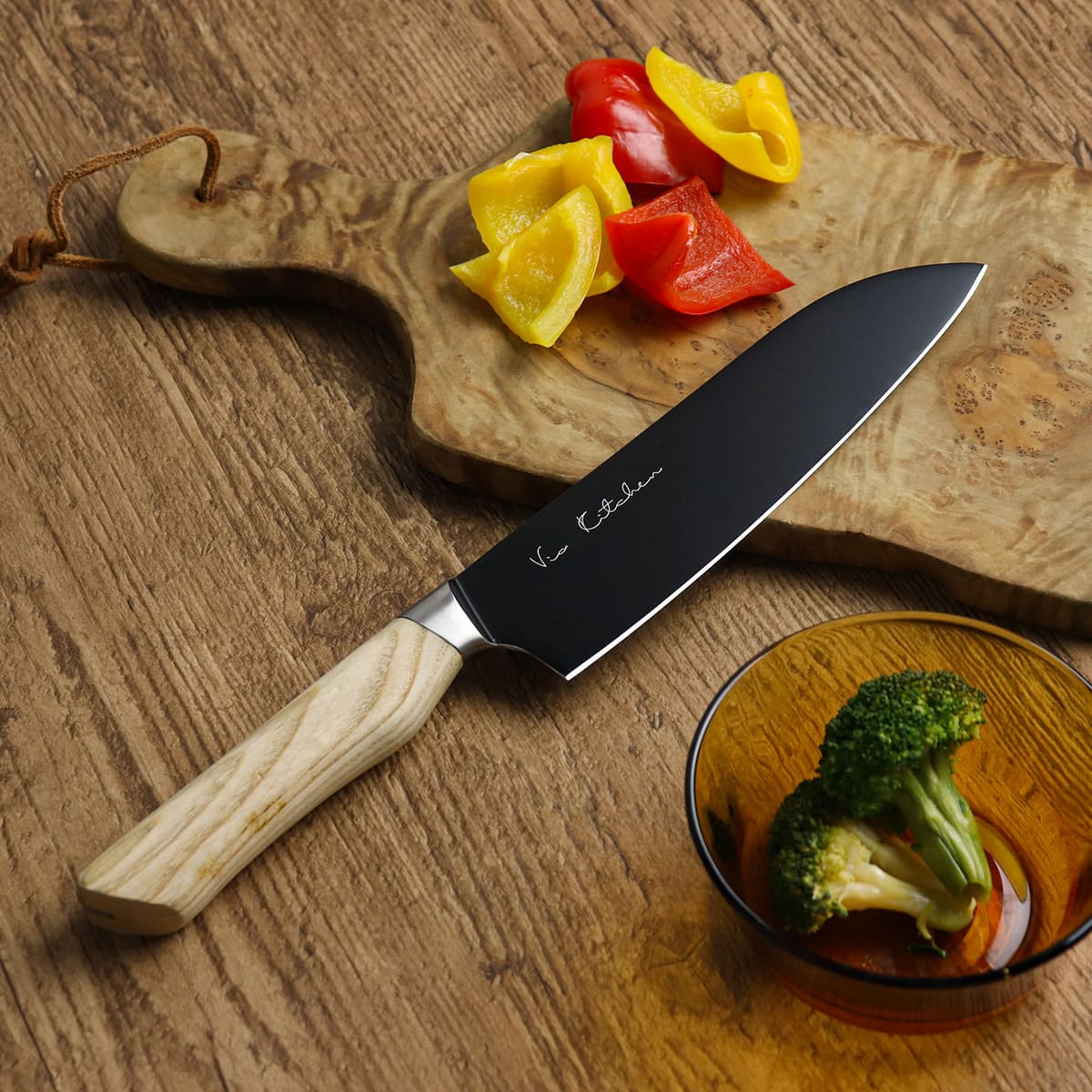 三徳包丁 17.5cm バイアキッチン ナチュラルブラック 木柄 日本製