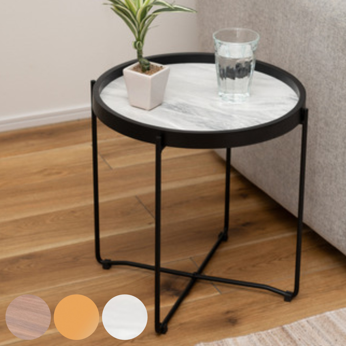 東谷 サイドテーブル 幅42cm トレー テーブル 折りたたみ 収納 お盆 丸