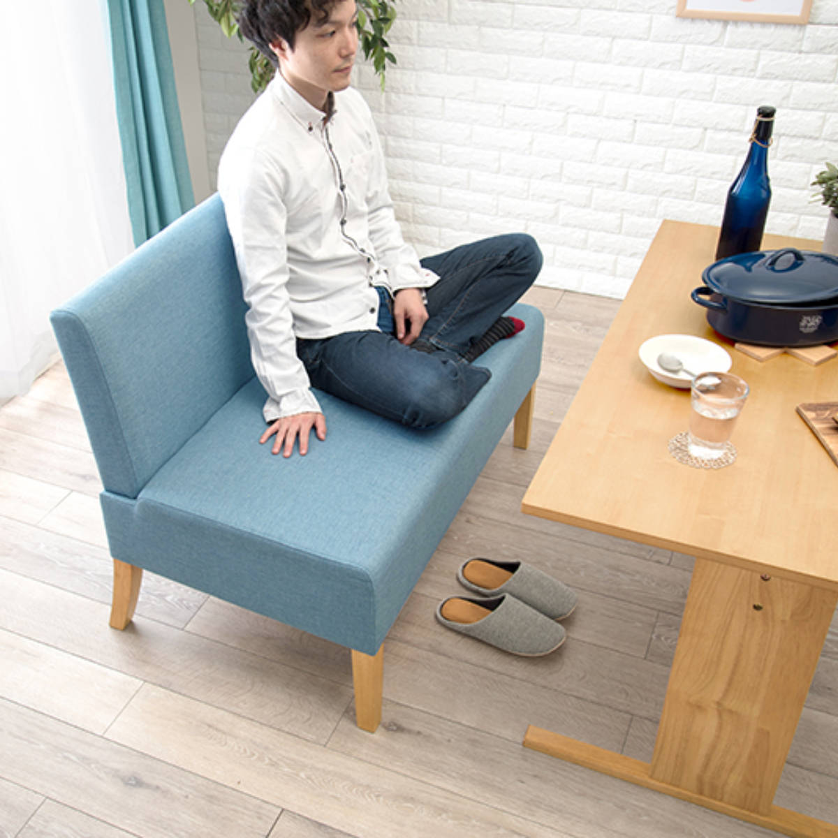 HAGiHARA（萩原） ダイニングソファ 2人掛け 幅105cm 座面高42cm 二人