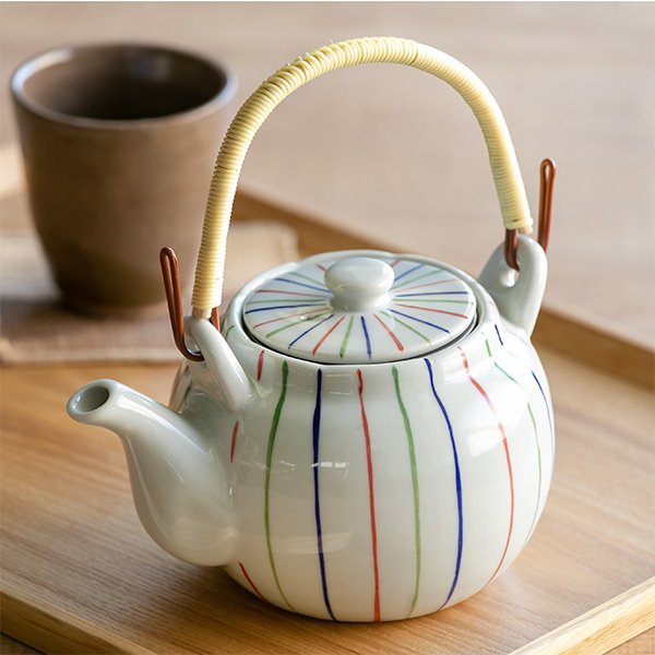 土瓶 650ml 色十草 茶こし付き 急須 ポット ティーポット 陶器 （ 食洗