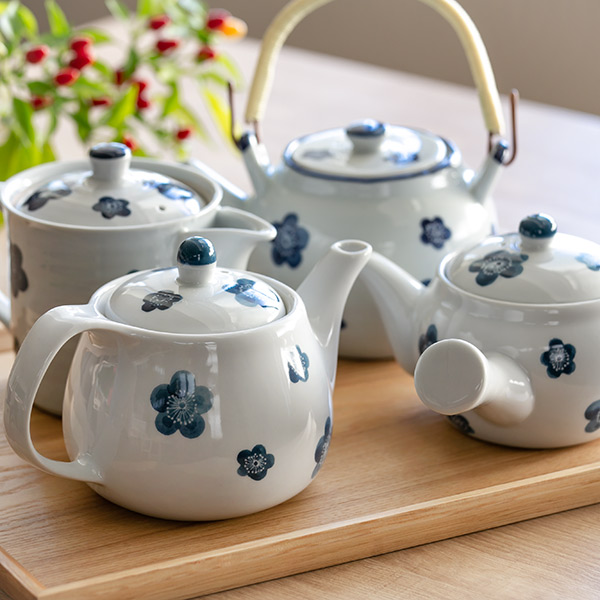 急須 380ml 青小梅 茶こし付き ポット ティーポット 陶器 （ 食洗機