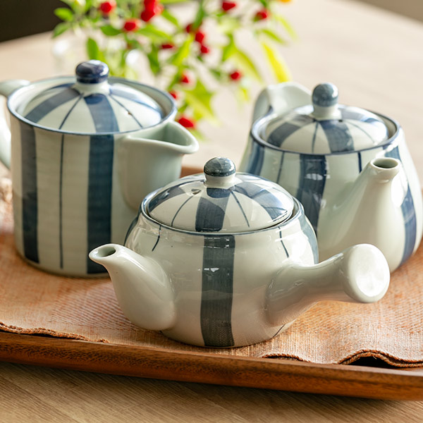 切立ポット 400ml 染十草 茶こし付き 急須 ポット ティーポット 陶器