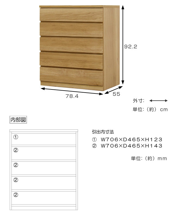クローゼットチェスト 5段 日本製 Fit 奥行き55cm 幅79cm （ 開梱設置 チェスト 収納チェスト たんす タンス 収納 国産 完成品 ）の画像