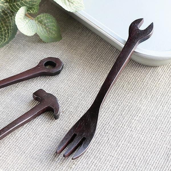 フォーク 14cm スパナ 工具 天然木 木製 シタン 籐芸 （ ケーキ