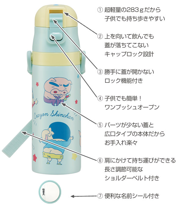水筒 ステンレス 直飲み 軽量 ダイレクトボトル クレヨンしんちゃん