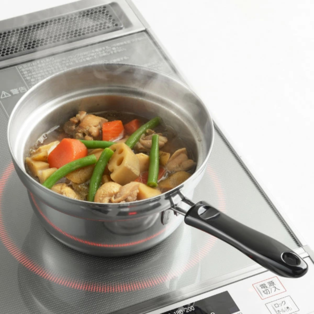 ヨシカワ 片手鍋 16cm IH対応 湯切り穴 蓋付き くるめん亭 ふきこぼれ