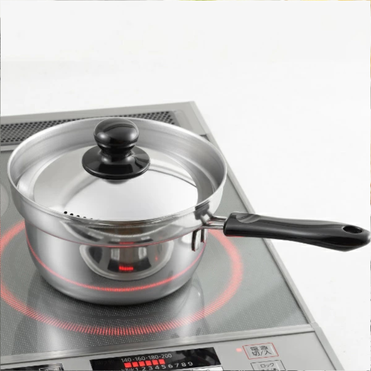 ヨシカワ 片手鍋 16cm IH対応 湯切り穴 蓋付き くるめん亭 ふきこぼれ