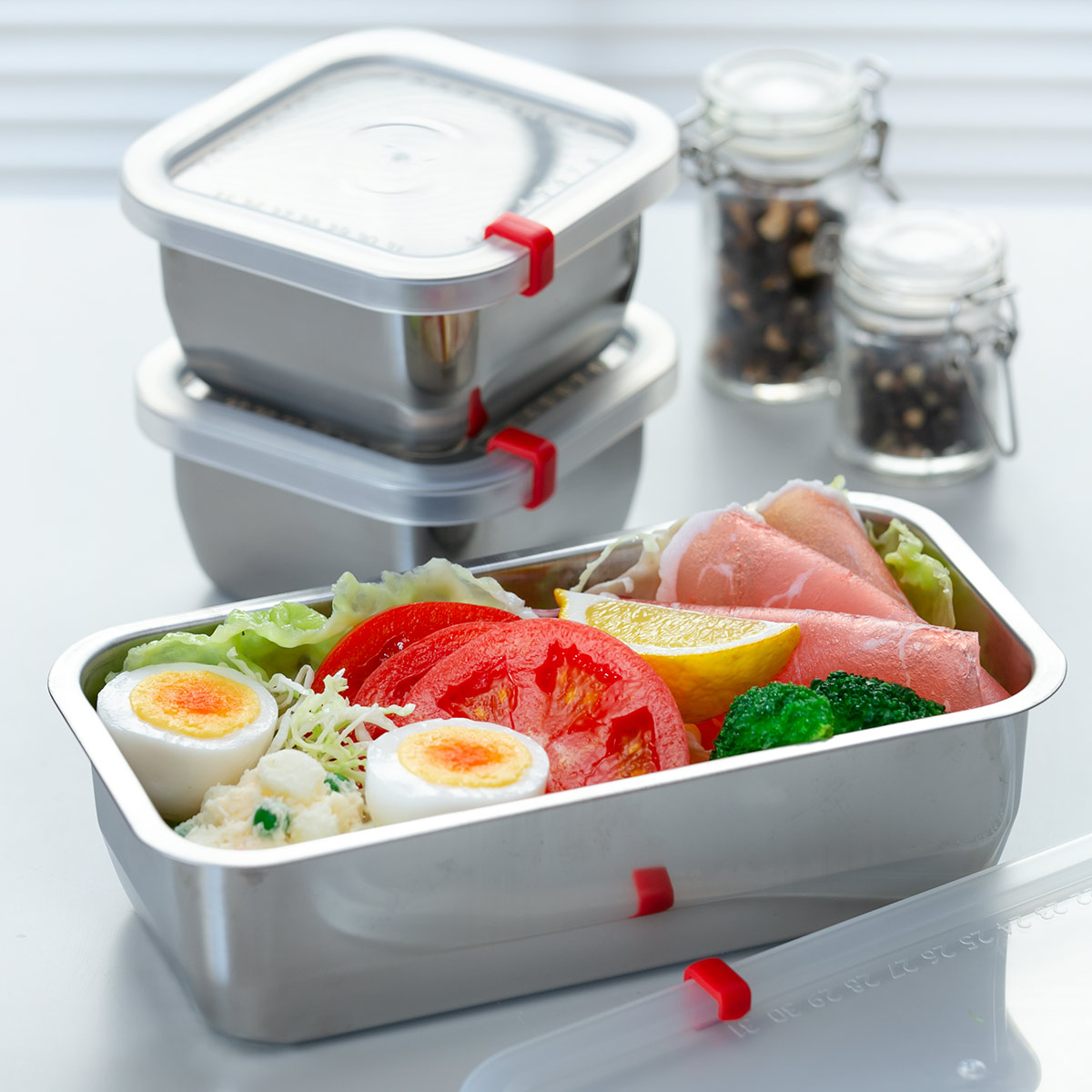 ヨシカワ 保存容器 1150ml 520ml ステンレス 角型 スリム ミニ 蓋付き