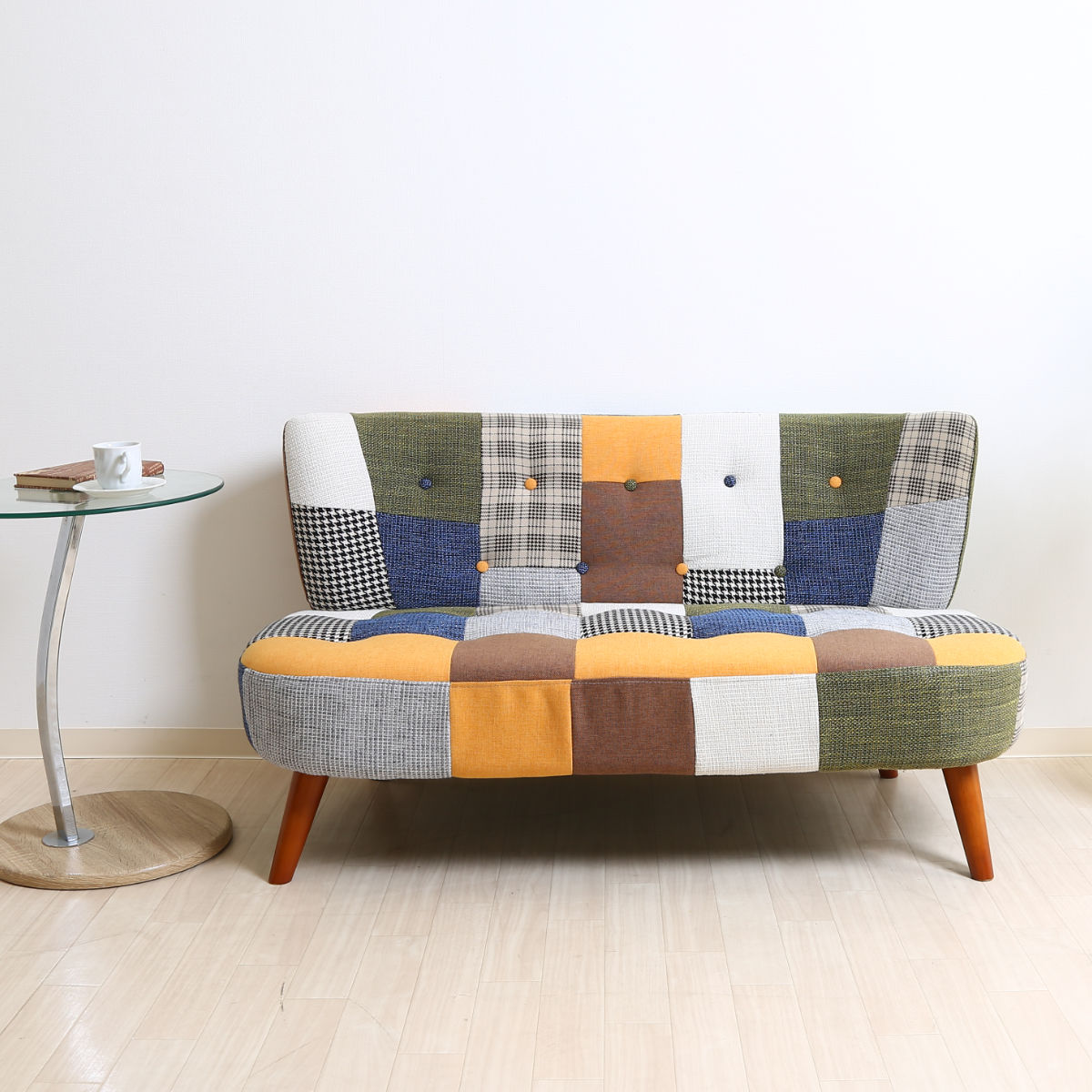 不二貿易（Fuji Boeki） ソファ 幅123cm 二人掛け 2人用 ボタン パッチ