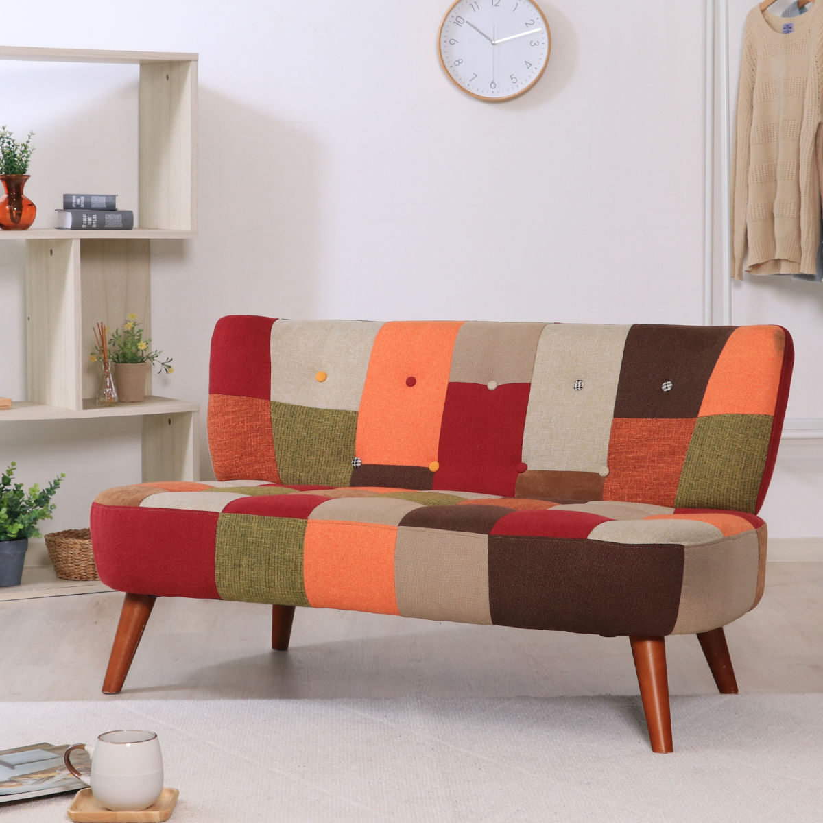 不二貿易（Fuji Boeki） ソファ 幅123cm 二人掛け 2人用 ボタン パッチ