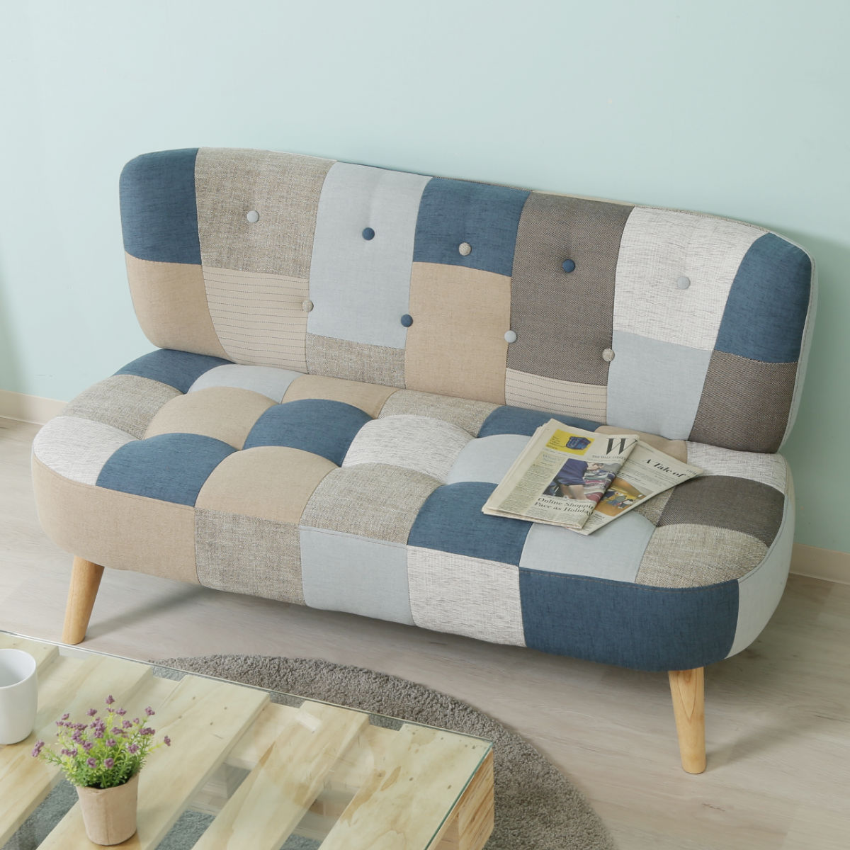 不二貿易（Fuji Boeki） ソファ 幅123cm 二人掛け 2人用 ボタン パッチ