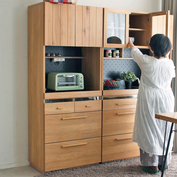 東馬（Tohma） 食器棚 北欧風 キッチンボード オーク材 幅70cm