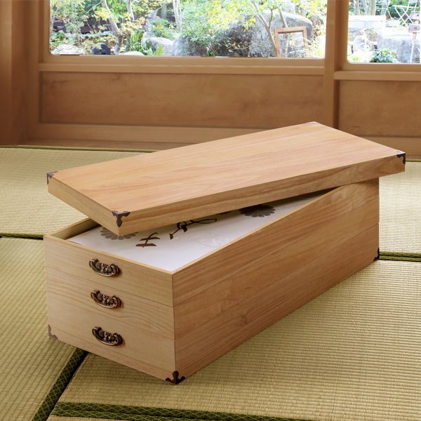 衣装ケース 桐製 衣裳箱 柿渋染 3段 日本製 幅91cm （ 桐衣装ケース 桐衣装箱 着物 収納 ケース 衣装箱 衣類収納 ）
