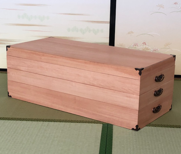 マーゼルン 衣装ケース 桐製 衣裳箱 柿渋染 3段 日本製 幅91cm （ 桐