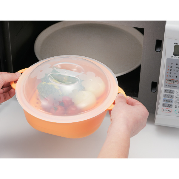 (未使用･未開封品)　レンジdeヌードル オレンジ p1m72rm レンジ レンジdeヌードル 食洗機対応 日本製 目皿 蓋 （ 電子レンジ