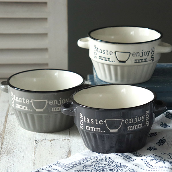 スープカップ 430ml enjoy 食器 洋食器 マグカップ 陶器 同色3個セット